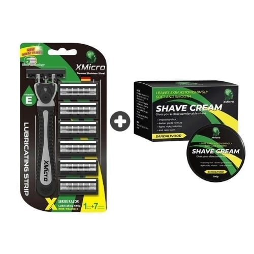 XMicro Razor 6 Antifriction Blades and Shaving Cream for Men and Women Set Image 1