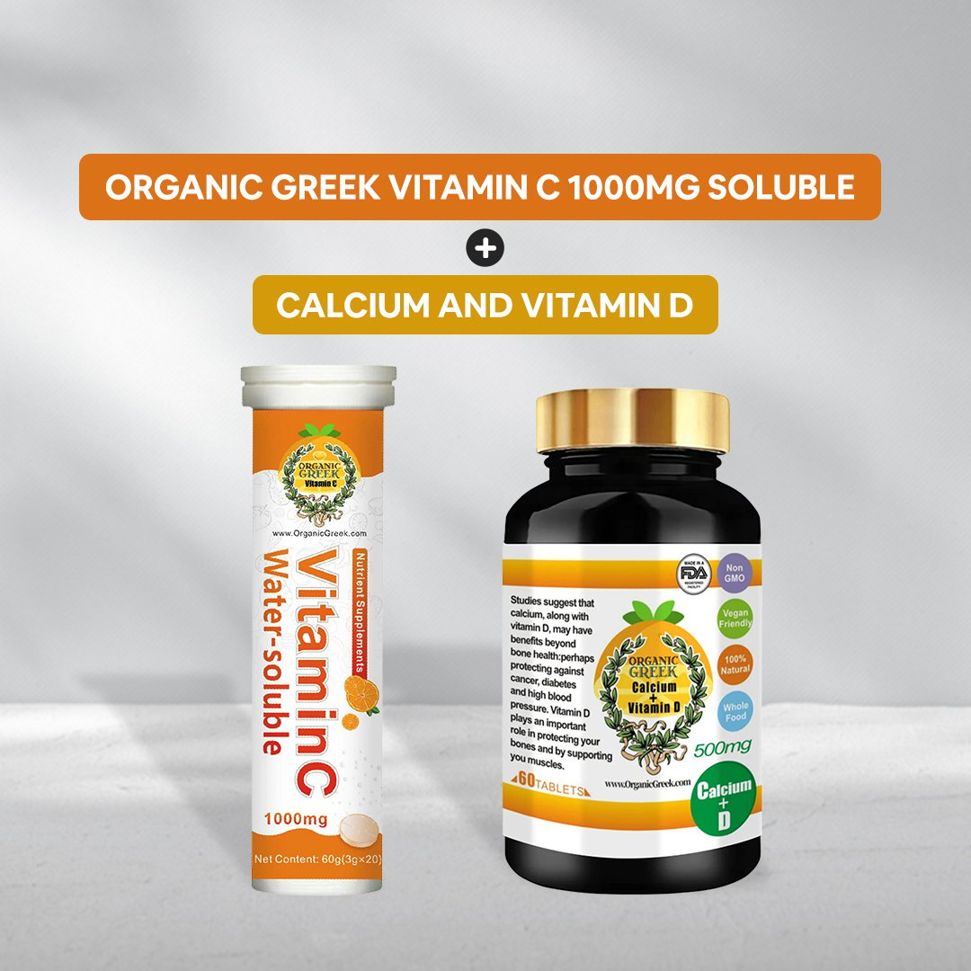 Organic Greek Vitamin C 1000mg Soluble Calcium Vitamin D Non-GMO Vegan 100% Natural Image 1