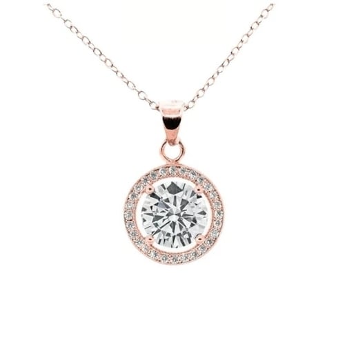 Paris Jewelry 18K Rose Gold White Halo Round Pendant Necklace 123 And 4Ct With Paris Crystals Plated Image 1