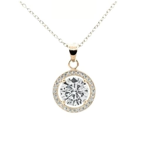 Paris Jewelry 18K Yellow Gold White Halo Round Pendant Necklace 123And 4Ct With Paris Crystals Plated Image 1