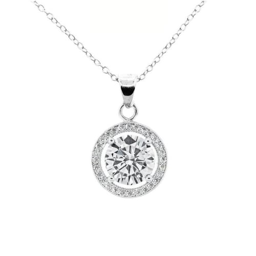 Paris Jewelry 18K White Gold Created White Sapphire 123 And 4Ct Halo Round Pendant Necklace Plated Image 1