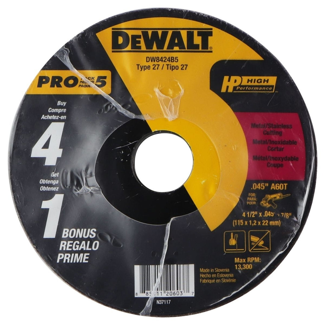 DeWalt Accessories (DW8424B5) 4.5-inch MTL Cut Wheel - 5 Pack Image 1