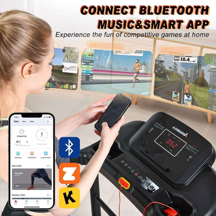 Premium Folding Incline Treadmill One-Touch Speed Buttons Shock Absorption Optional Bluetooth with Exclusive Zwift App Image 4