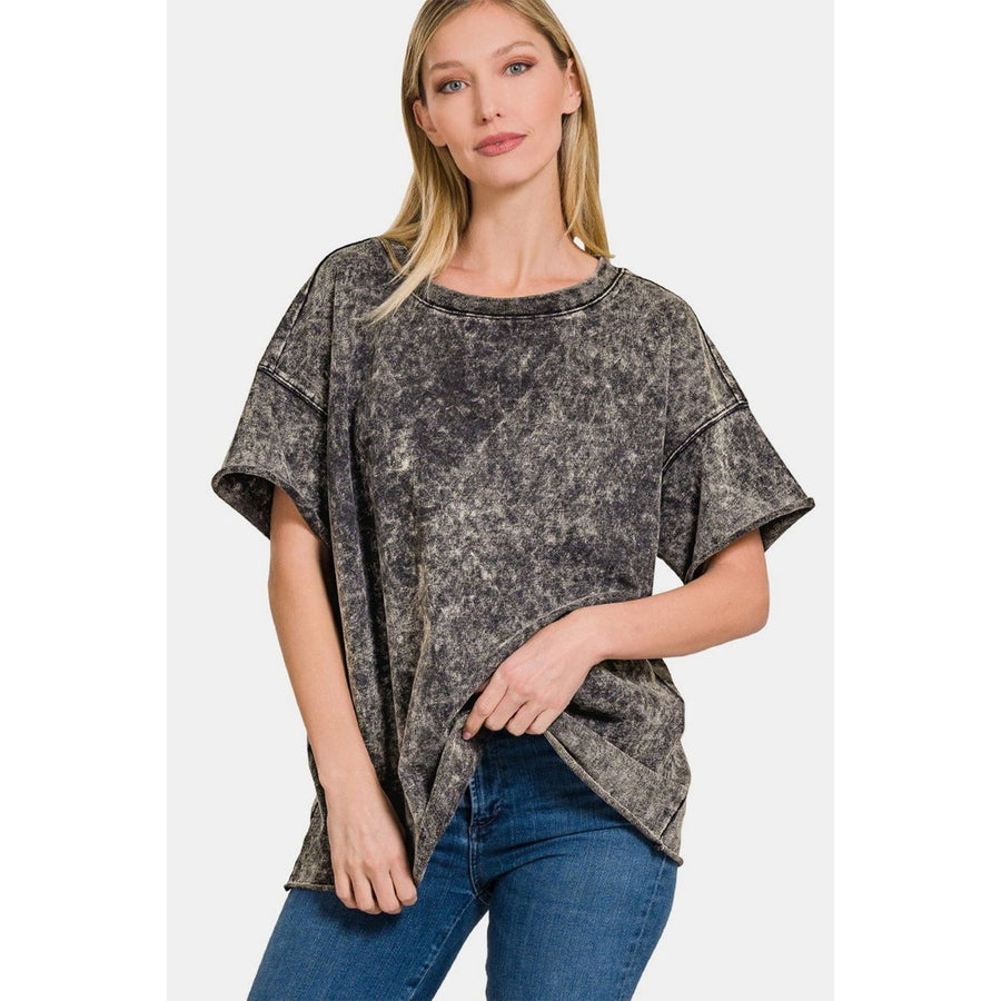 Zenana Rolled Round Neck Short Sleeve T-Shirt Image 1