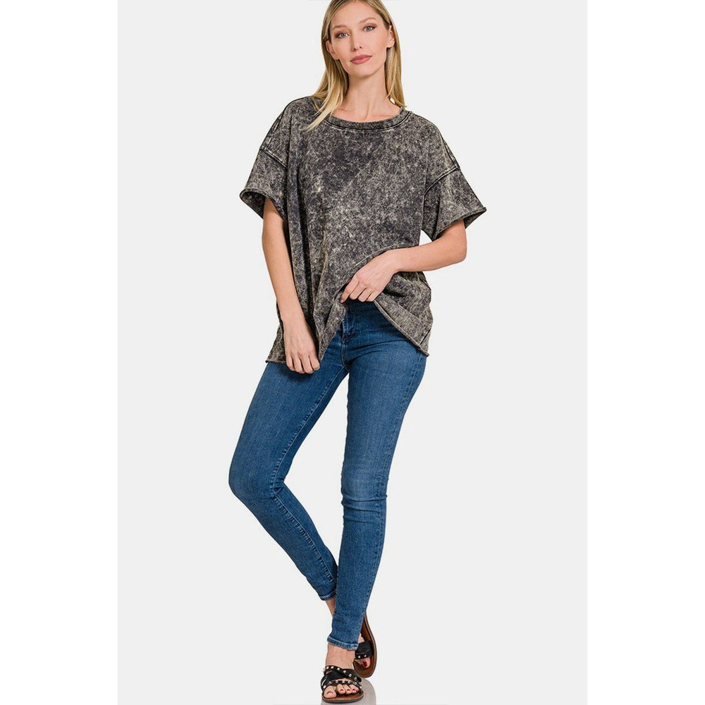 Zenana Rolled Round Neck Short Sleeve T-Shirt Image 2