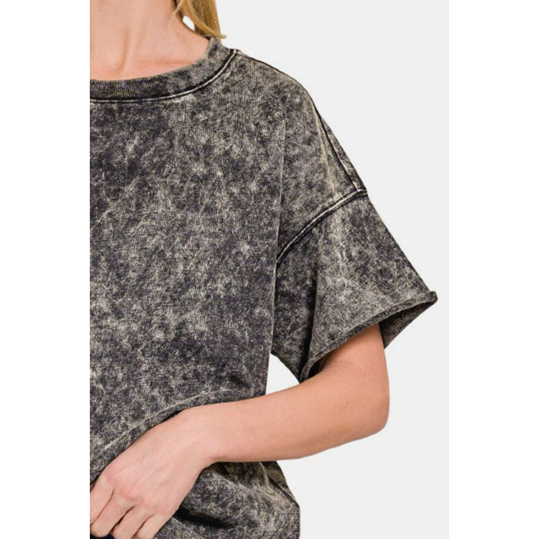 Zenana Rolled Round Neck Short Sleeve T-Shirt Image 3