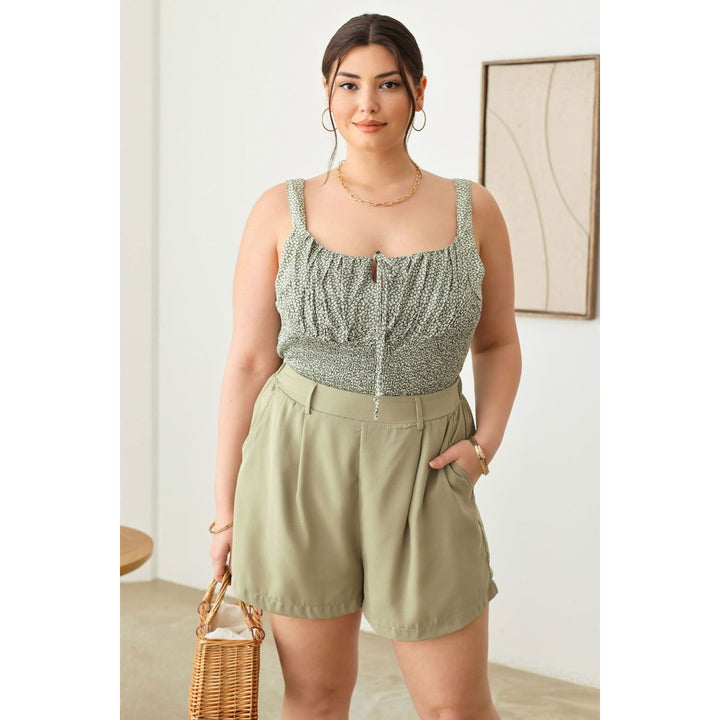 Zenobia Plus Size Half Elastic Waist Shorts with Pockets Image 1