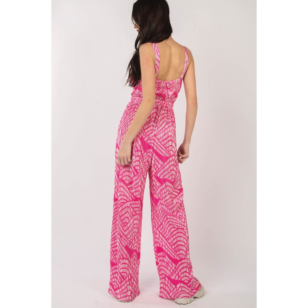 VERY J Printed Pleated Sleeveless Wide Leg Jumpsuit Image 2