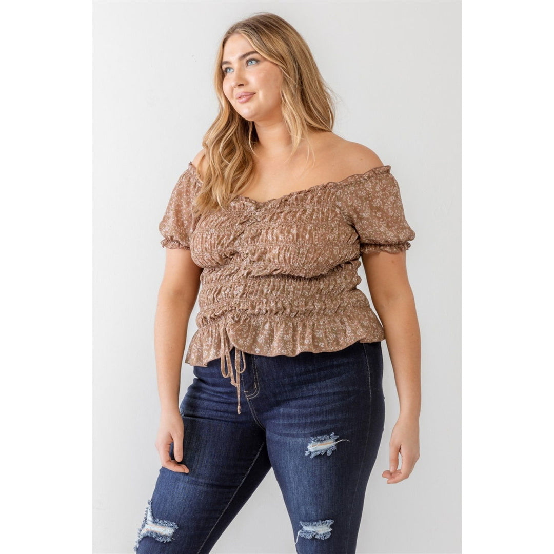 Zenobia Plus Size Frill Ruched Off-Shoulder Short Sleeve Blouse Image 8