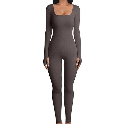 Womens yoga exercise fitness jumpsuit exercise long sleeved square neck clothing Image 8