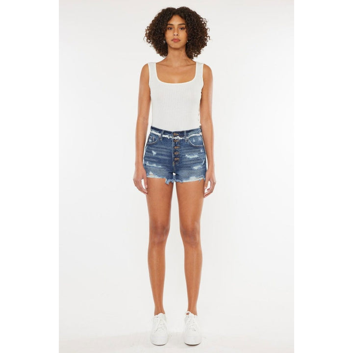 Kancan Distressed Button Fly Denim Shorts Image 4