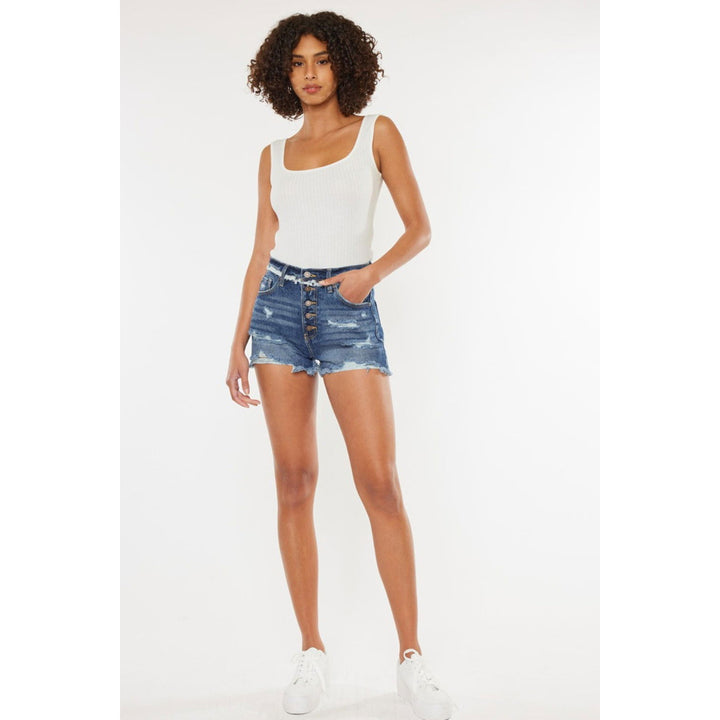 Kancan Distressed Button Fly Denim Shorts Image 6