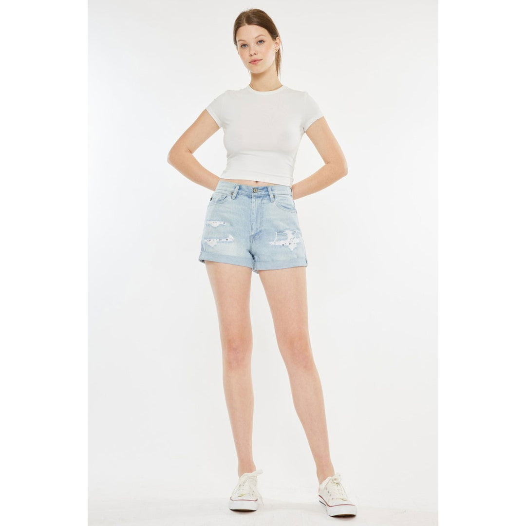 Kancan High Rise Repaired Mom Denim Shorts Image 1