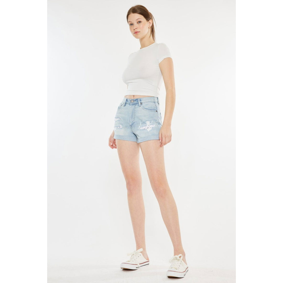 Kancan High Rise Repaired Mom Denim Shorts Image 3