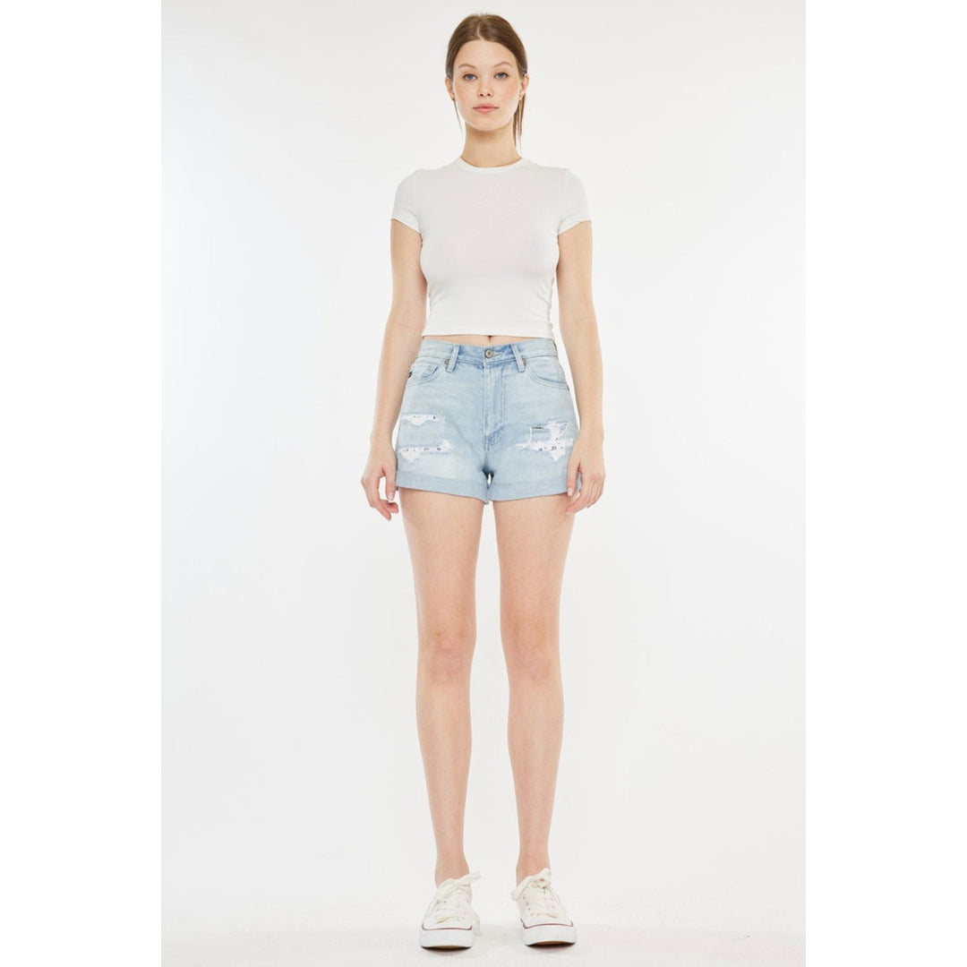 Kancan High Rise Repaired Mom Denim Shorts Image 4