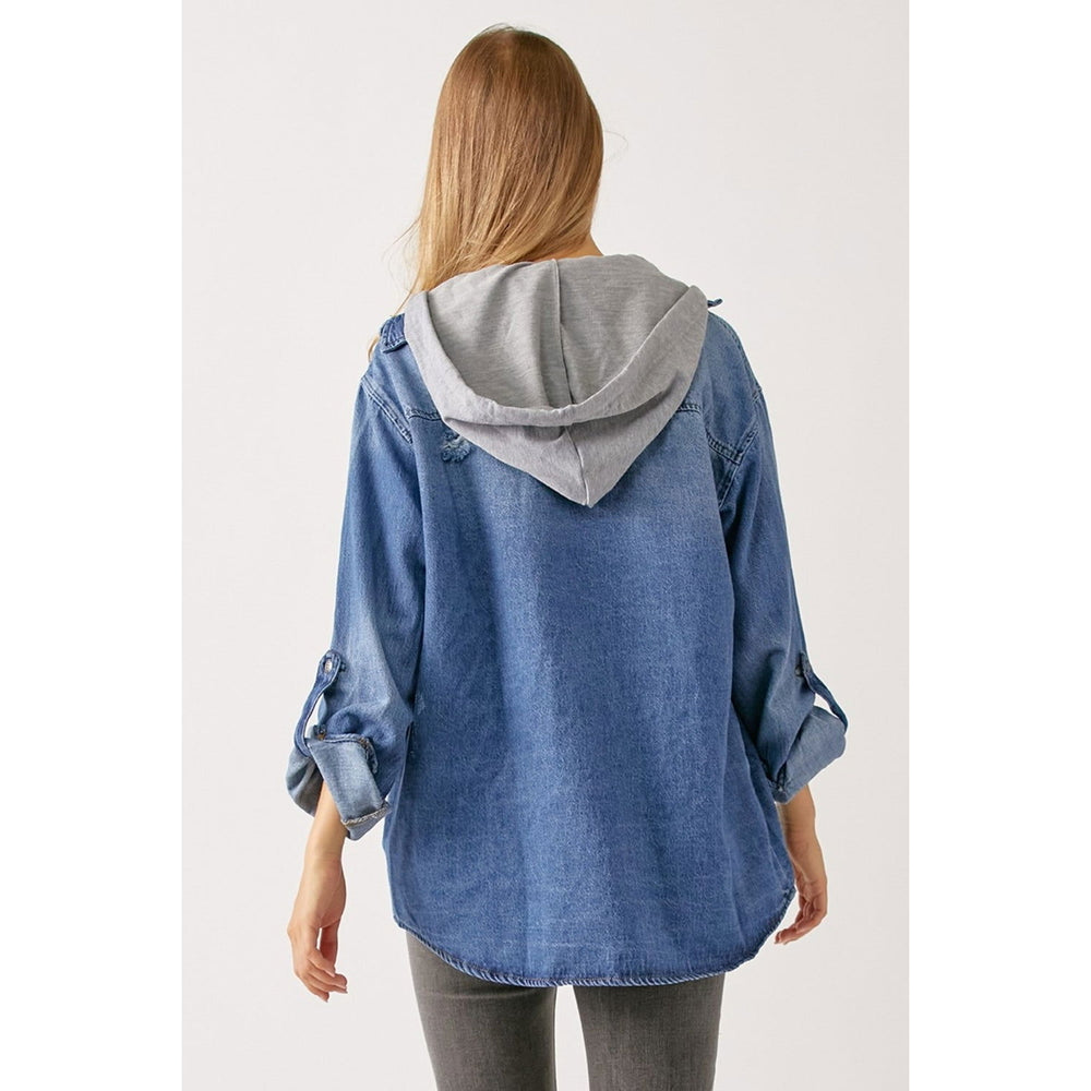 RISEN Zip Up Hooded Denim Shirt Image 2