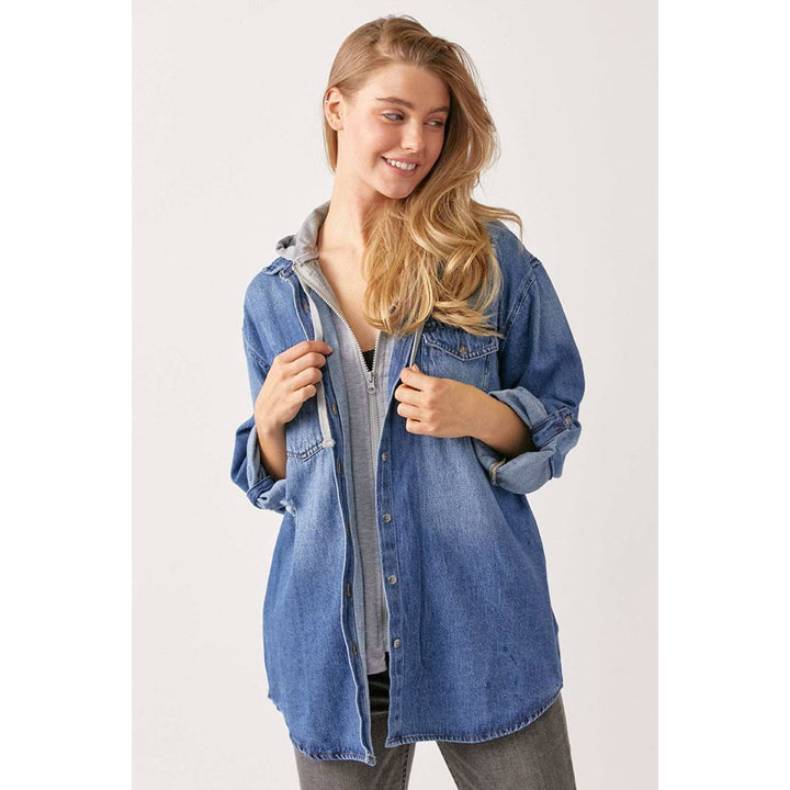 RISEN Zip Up Hooded Denim Shirt Image 3