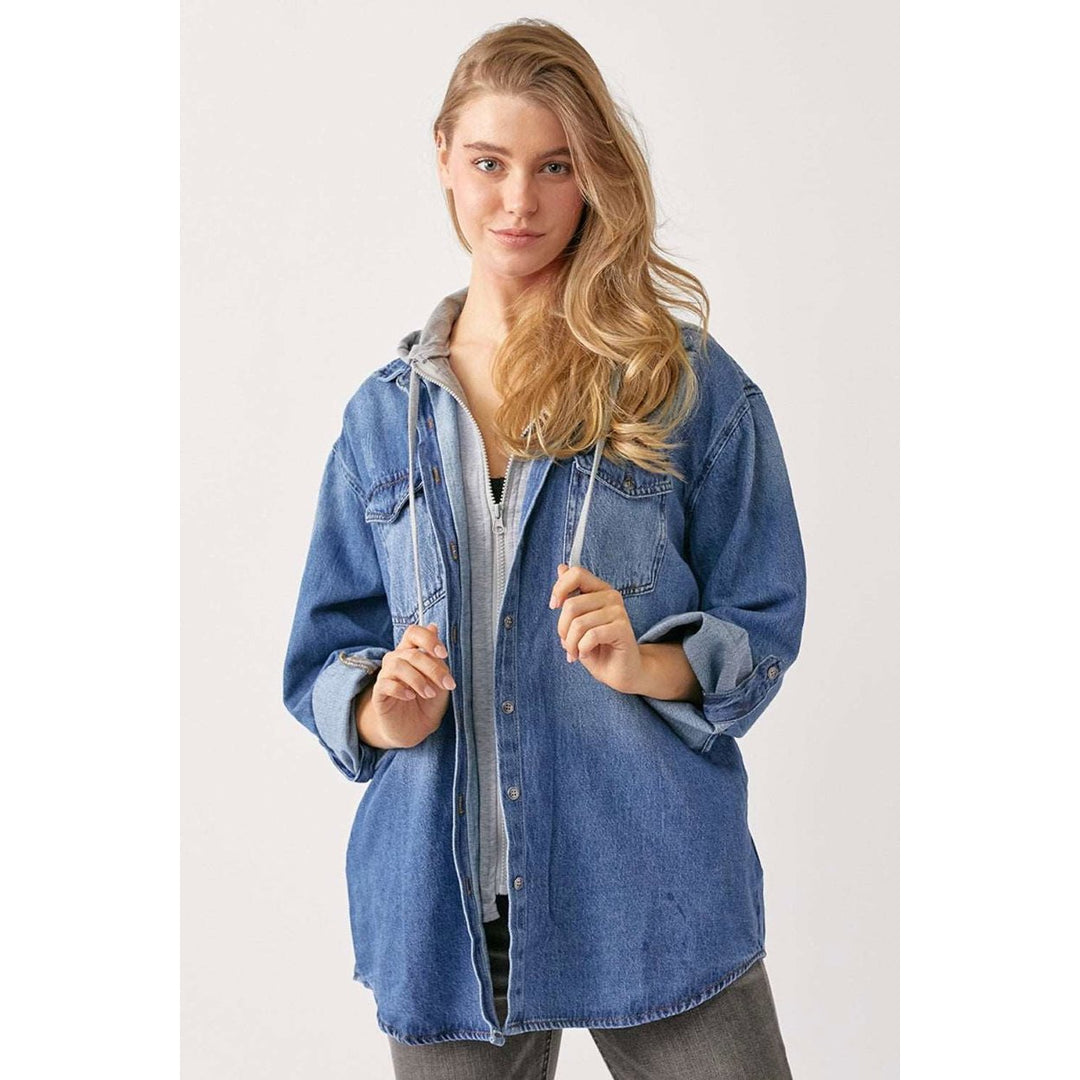 RISEN Zip Up Hooded Denim Shirt Image 4