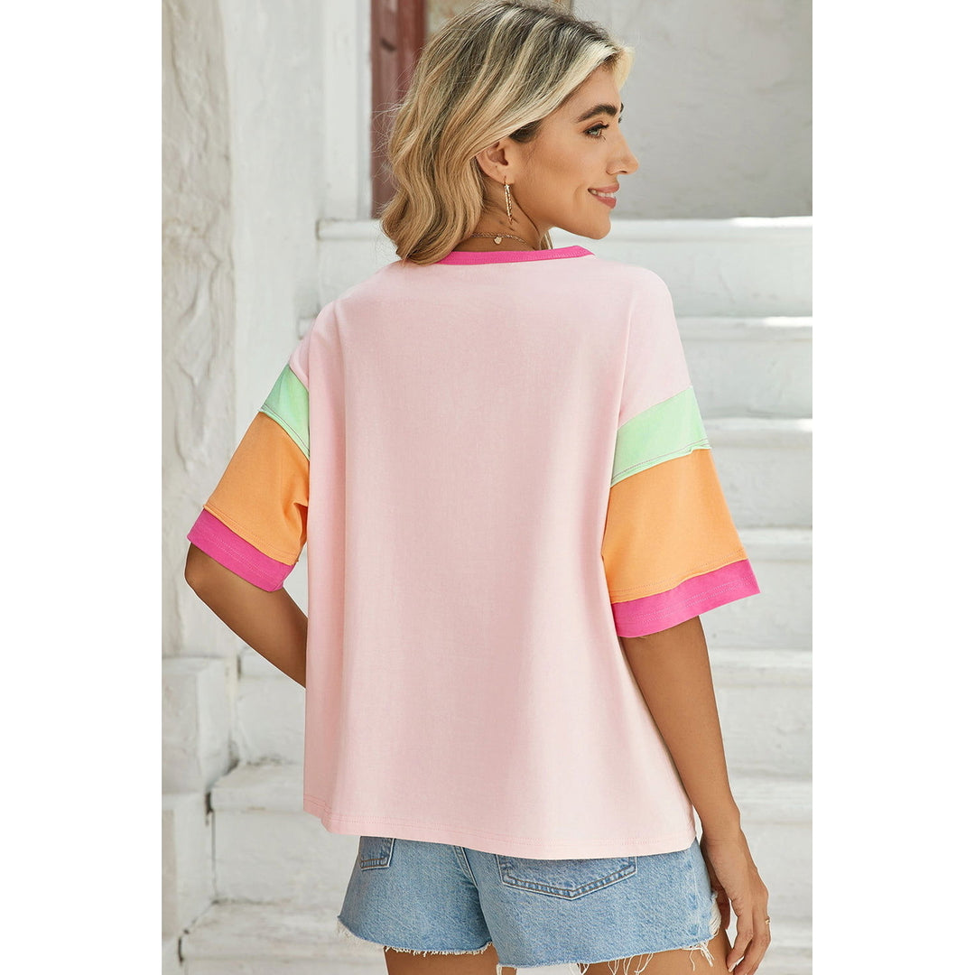 Green Color Block Sleeve Round Neck Oversize Top Image 9