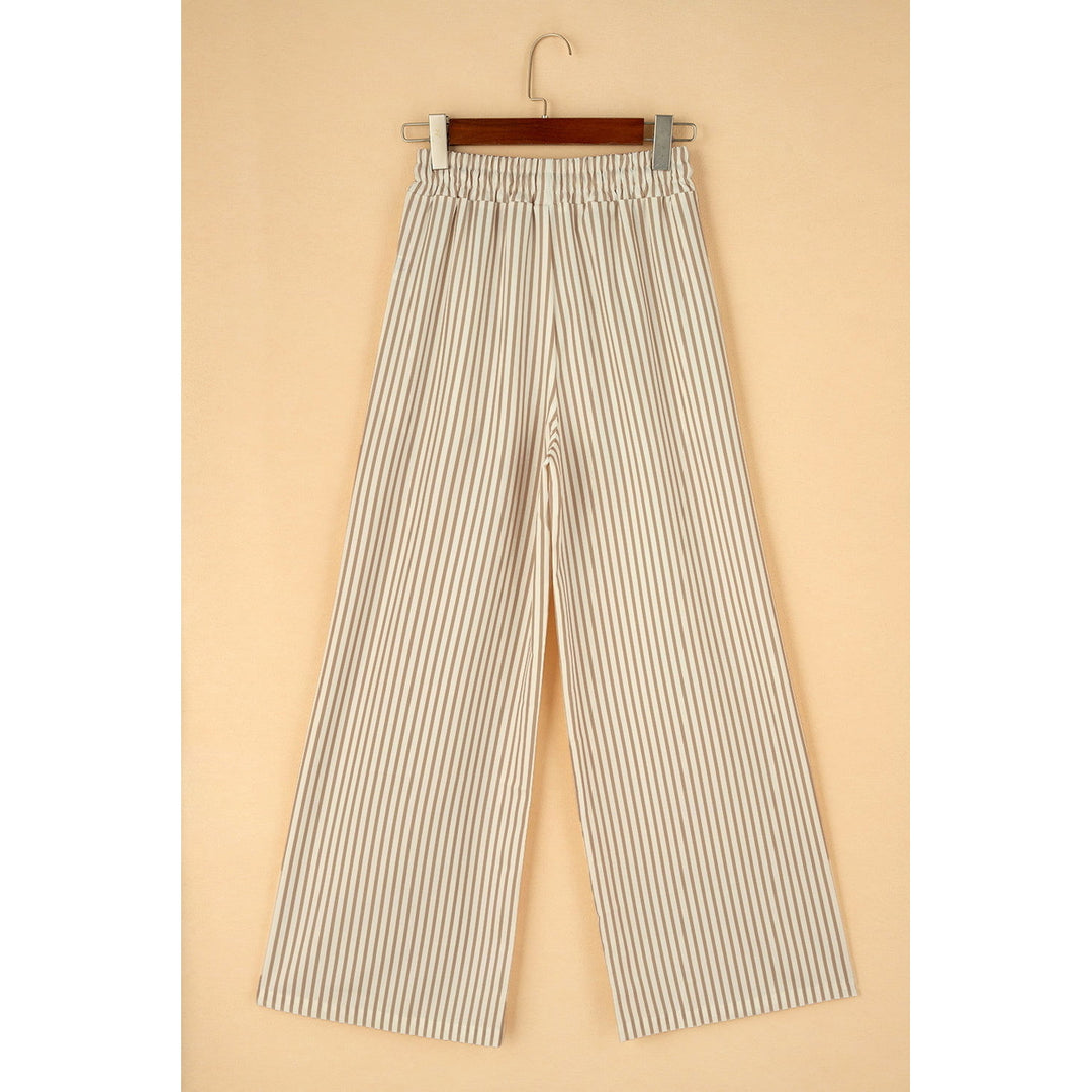 Khaki Striped Drawstring Waist Loose Pants Image 4