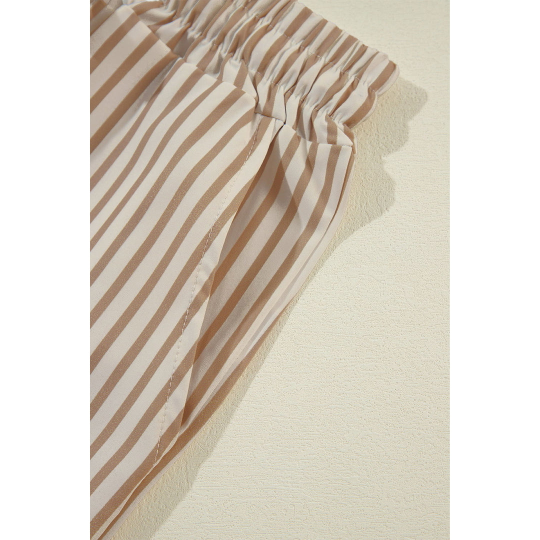 Khaki Striped Drawstring Waist Loose Pants Image 6