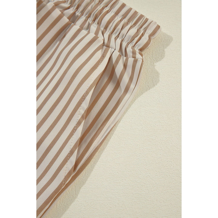 Khaki Striped Drawstring Waist Loose Pants Image 6