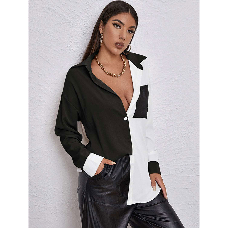 Contrast Dropped Shoulder Long Sleeve Shirt Image 1