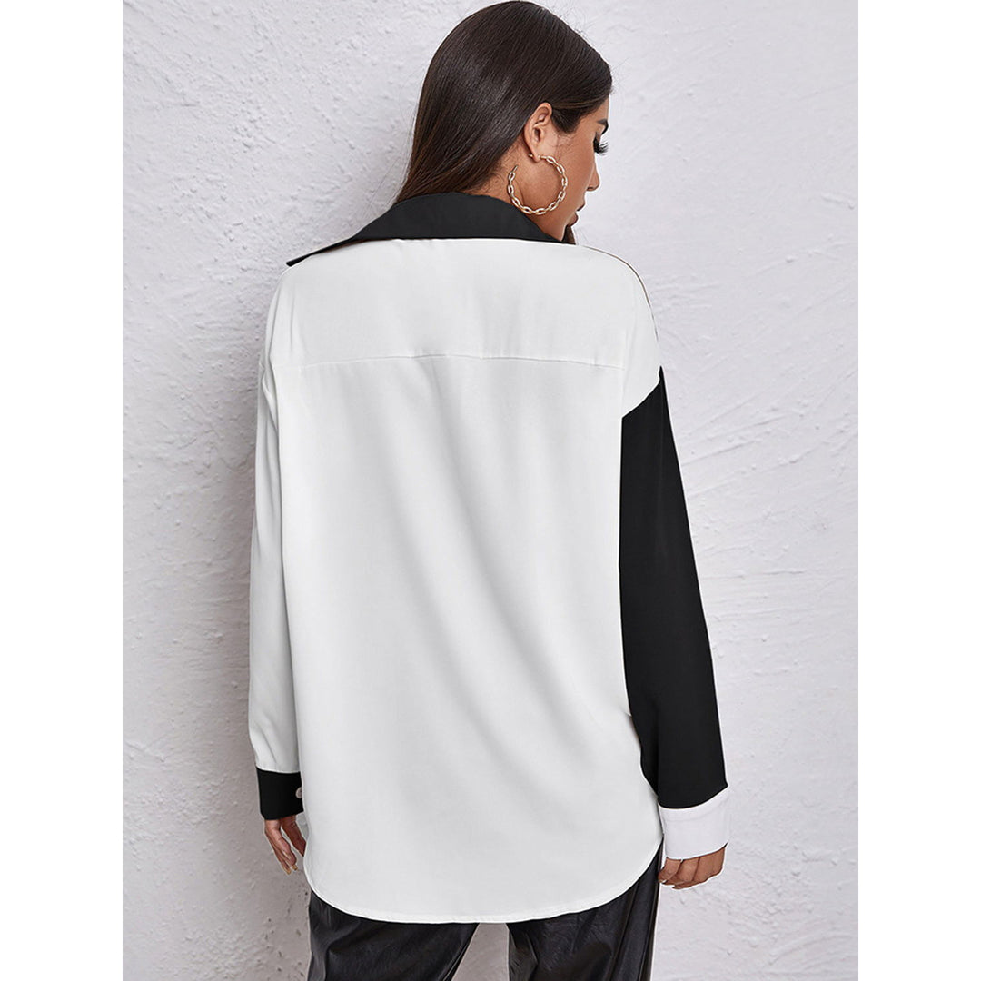 Contrast Dropped Shoulder Long Sleeve Shirt Image 2