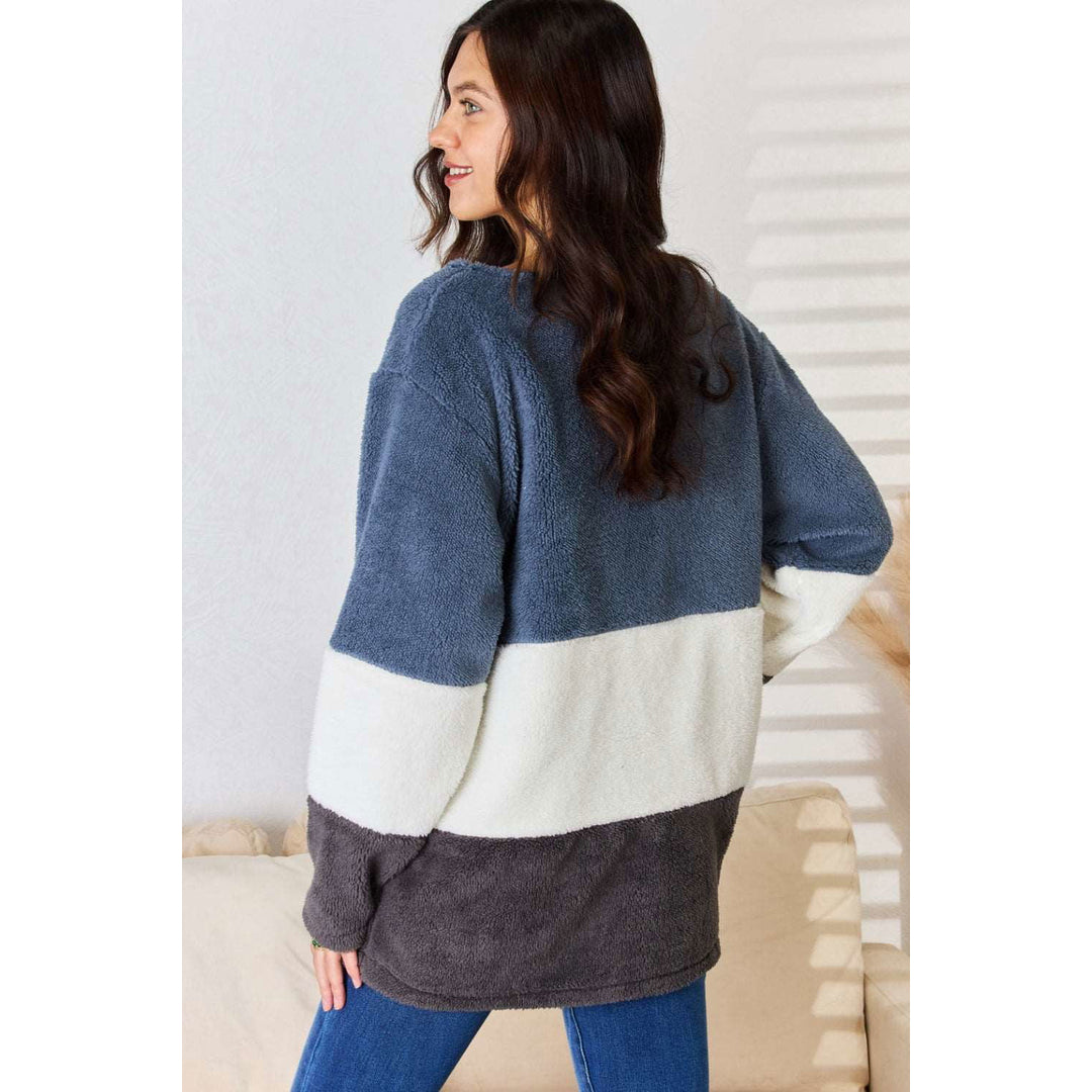 Culture Code Faux faux Color Block V-Neck Sweater Image 2