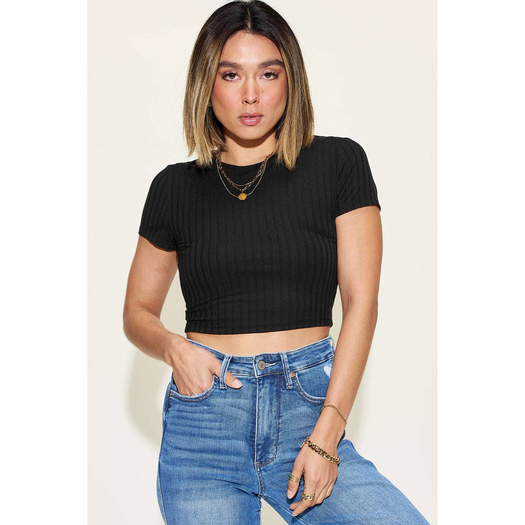 Basic Bae Full Size Ribbed Round Neck Short Sleeve T-Shirt Image 7