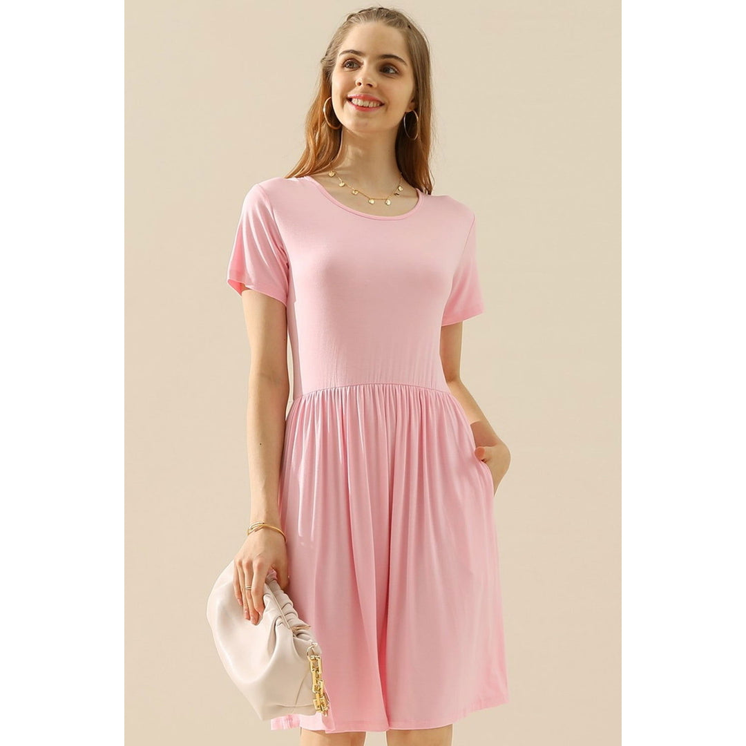 ChezWe Full Size Round Neck Ruched Dress with Pockets Image 2