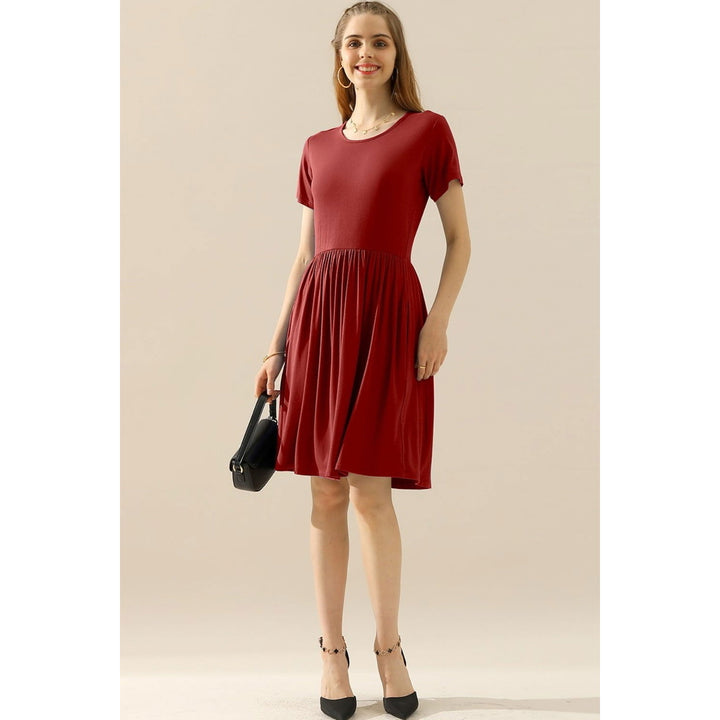 ChezWe Full Size Round Neck Ruched Dress with Pockets Image 4