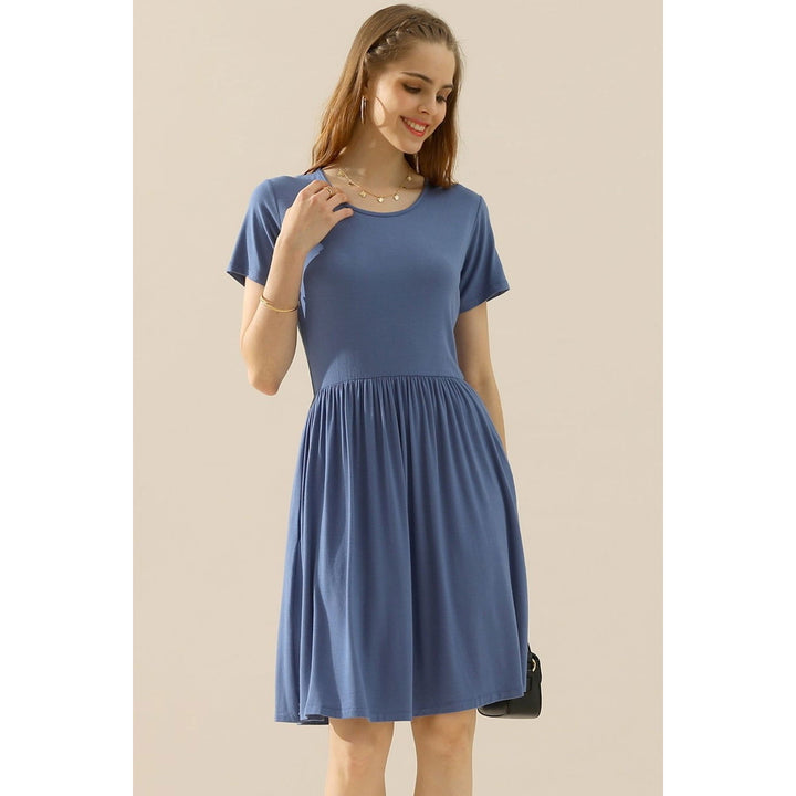 ChezWe Full Size Round Neck Ruched Dress with Pockets Image 4