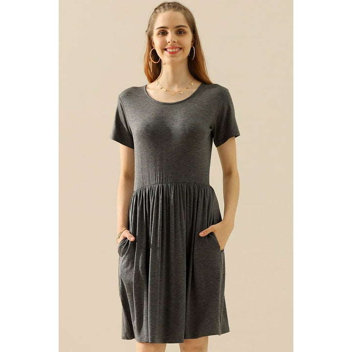 ChezWe Full Size Round Neck Ruched Dress with Pockets Image 6