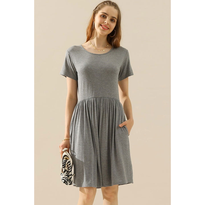 ChezWe Full Size Round Neck Ruched Dress with Pockets Image 7