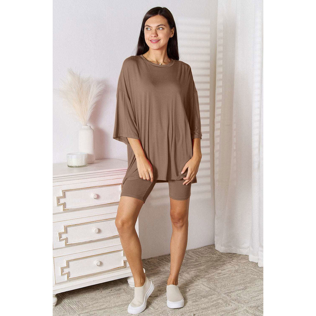 Basic Bae Full Size Soft Rayon Three-Quarter Sleeve Top and Shorts Set Image 1