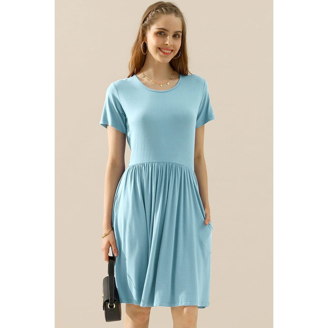 ChezWe Full Size Round Neck Ruched Dress with Pockets Image 8