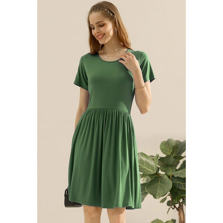 ChezWe Full Size Round Neck Ruched Dress with Pockets Image 9