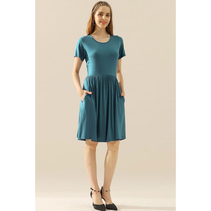 ChezWe Full Size Round Neck Ruched Dress with Pockets Image 10