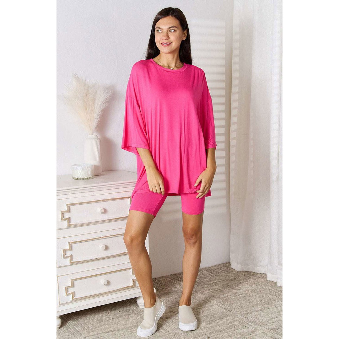 Basic Bae Full Size Soft Rayon Three-Quarter Sleeve Top and Shorts Set Image 1