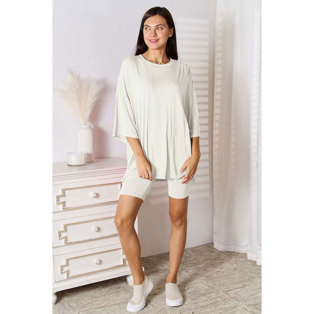 Basic Bae Full Size Soft Rayon Three-Quarter Sleeve Top and Shorts Set Image 1