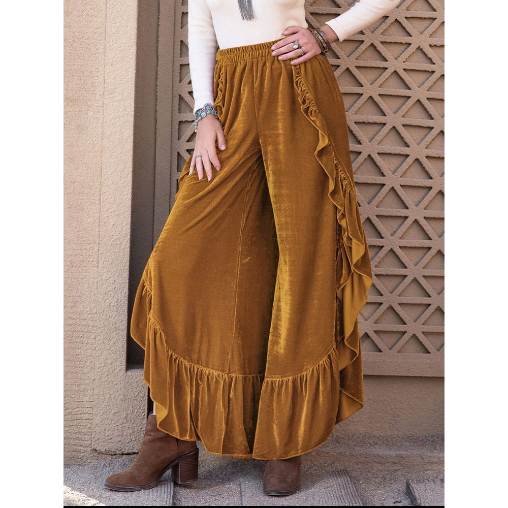 ChezWe Slit Ruffled Wide Leg Pants Image 2