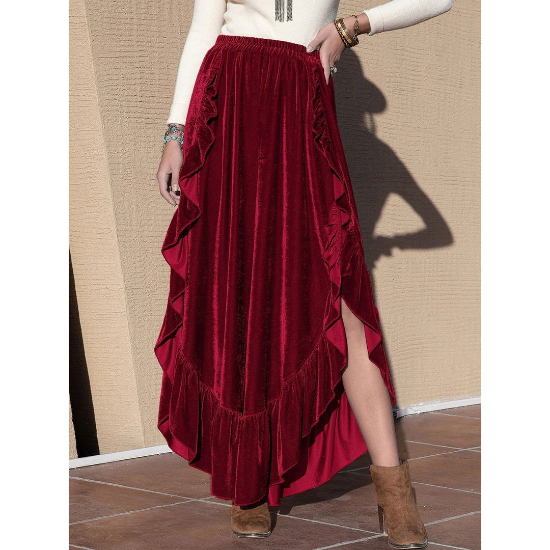 ChezWe Slit Ruffled Wide Leg Pants Image 3