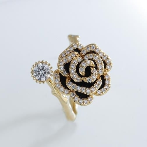 Rose Ring Ins Trendy Simple Camellia Ring Fashionable Adjustable Opening Ring Image 1