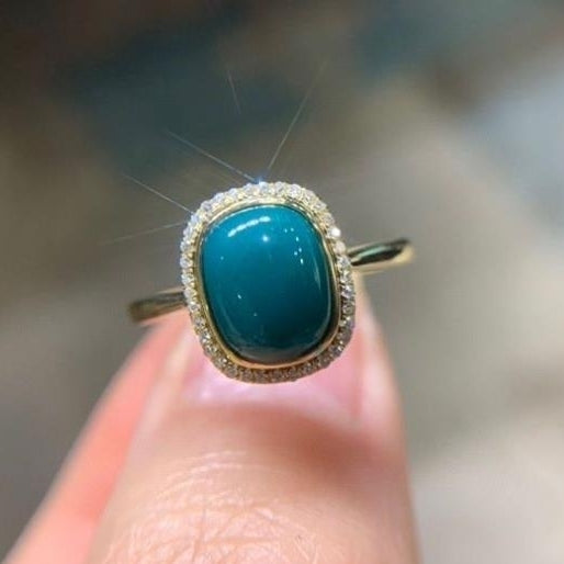 Turquoise inlaid diamond ring 925 vintage fashion high-end Image 1