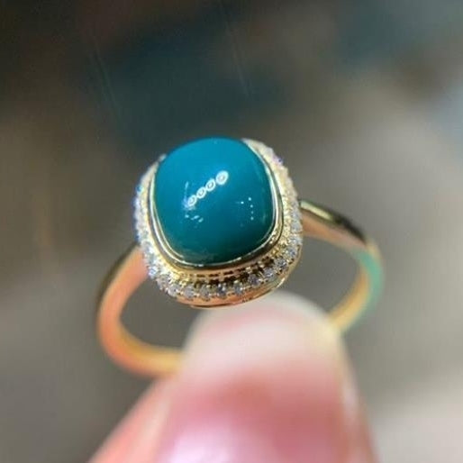 Turquoise inlaid diamond ring 925 vintage fashion high-end Image 2