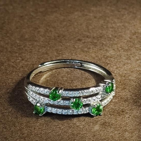 diopside gemstone ring inlaid with 925 silver index finger ring womens light luxury and high-end feel Image 3