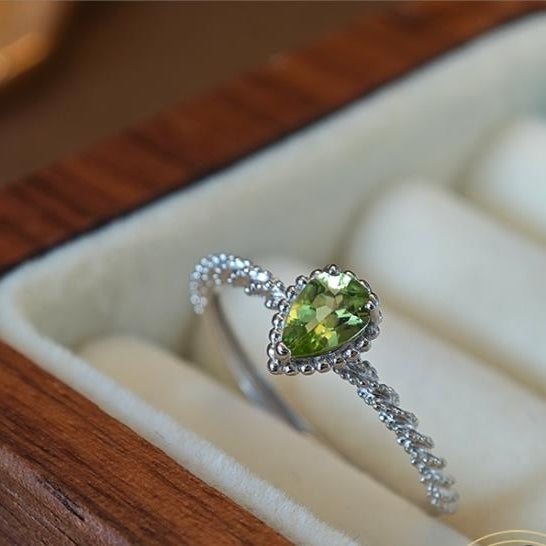 Water Drop Natural Olivine Ring Color Treasure Ring 925 Pure Silver Ring Image 1