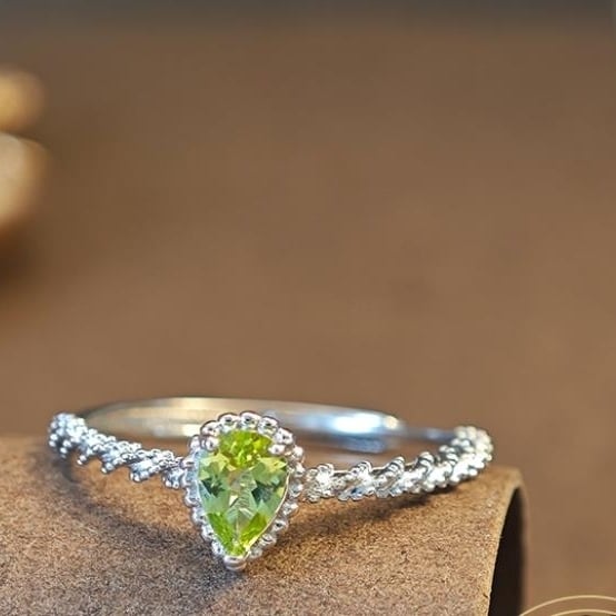 Water Drop Natural Olivine Ring Color Treasure Ring 925 Pure Silver Ring Image 2