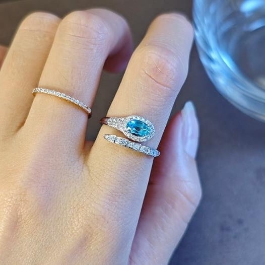 snake shaped ring sea blue topaz ring 925 silver niche high-end light luxury Image 3